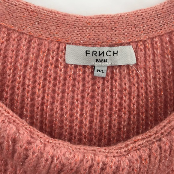 French Women's Knitted Crew Neck Pullover Sweater Long Sleeves Coral Medium NWT - Picture 3 of 6